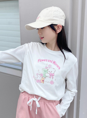 2025春装新款女童T恤长袖儿童白色打底衫纯棉上衣童装春秋款内搭