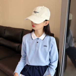 新款 儿童长袖 t恤2025秋装 女童翻领长袖 女童花边领纯棉上衣 POLO衫