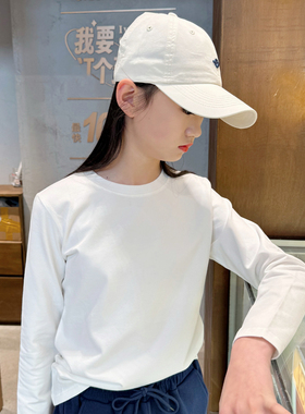 儿童白色打底衫春秋款中大童男女长袖t恤纯白色上衣圆领净色纯棉