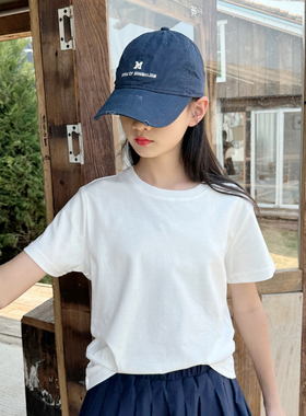 高端儿童夏季短袖女童小白T正肩袖纯白色t恤中大童透气吸汗休闲