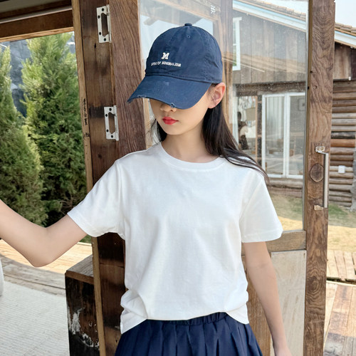 夏季儿童纯白色t恤正肩小白T女童