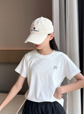 高品质女童T恤短袖女孩修身正肩圆领棉体恤2026夏季新款纯白色