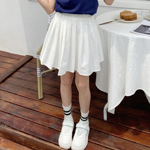 女童百褶裙短裙白色半身裙夏季