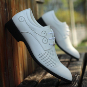 镂空透气男鞋 商务正装 子青年男士 夏季 休闲鞋 洞洞皮凉鞋 尖头皮鞋 男