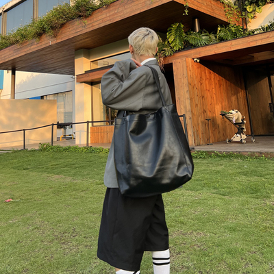 NIN原创百搭油蜡皮腋下hobo皮质托特大包男女中性风ins单肩背包潮