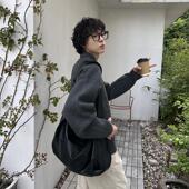 NIN原创日系街头单肩斜挎大容量复古ins宽带托特包男女皮质通勤包