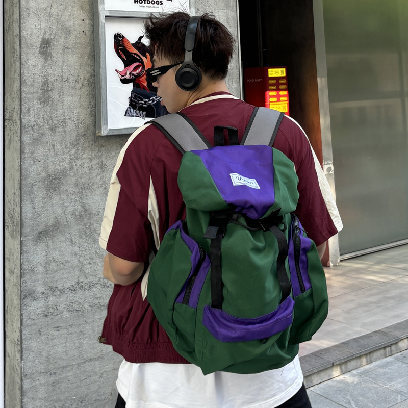 NIN设计款复古双肩包撞色山系运动双肩包山系旅游大学生背包男女