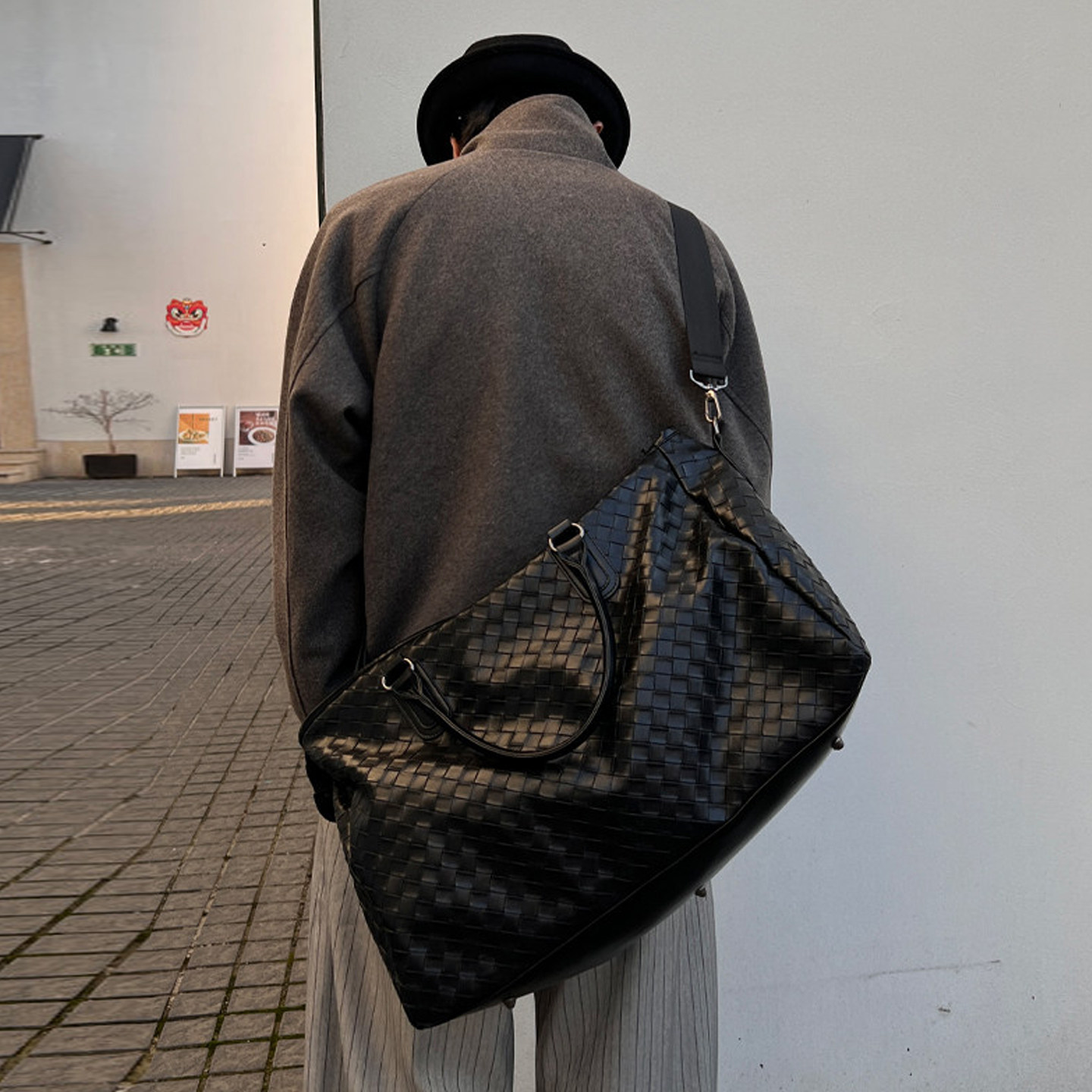NIN复古单肩斜挎大容量编织托特挎包手提休闲男女生pu旅行背包潮