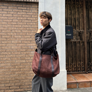 NIN日系腋下松弛感流浪腋下复古斜挎大容量托特大包麂皮绒男女潮