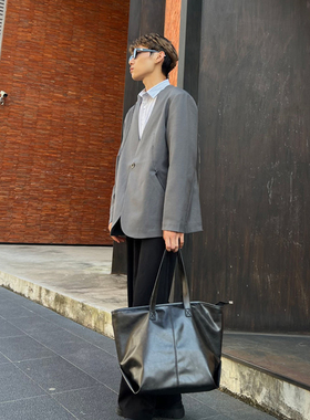 NIN高级感腋下手提复古街头大容量旅行皮质通勤托特男女日系潮牌