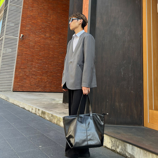 NIN高级感腋下手提复古街头大容量旅行皮质通勤托特男女日系潮牌