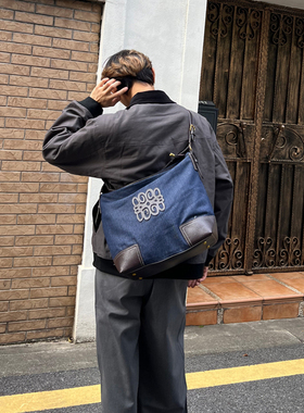 NIN小众腋下复古单肩斜挎大容量牛仔帆布托特包男女手提港风街头