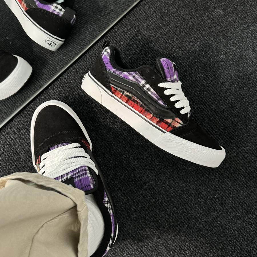 黑紫条纹格KNU SKOOL面包鞋麂皮拼接男女美式复古板鞋运动休闲鞋