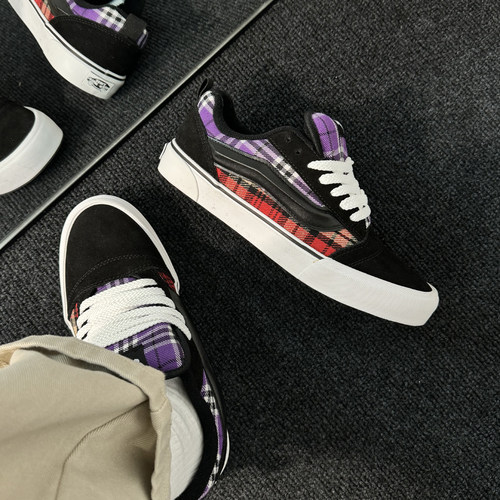 黑紫条纹格KNU SKOOL面包鞋麂皮拼接男女美式复古板鞋运动休闲鞋