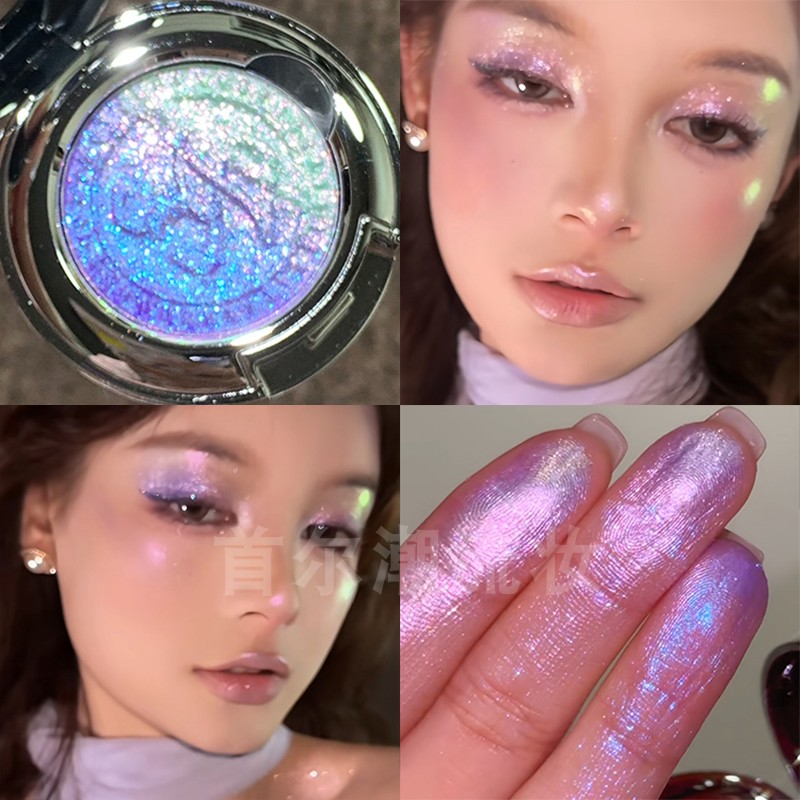 绝美眼妆！巽菲特变色龙渐变眼影大艺术家蓝紫色偏光珠光爆闪高光