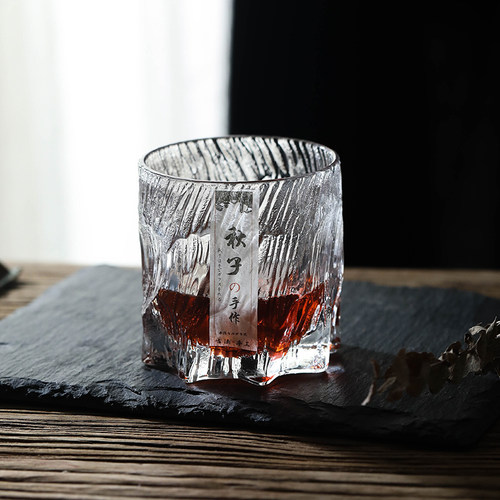 日式水晶磨砂岩石威士忌洋酒杯