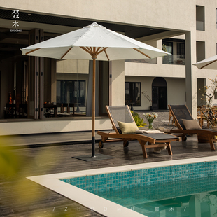 叕木|户外庭院遮阳伞别墅露天阳台柚木折叠太阳伞酒店民宿休闲伞