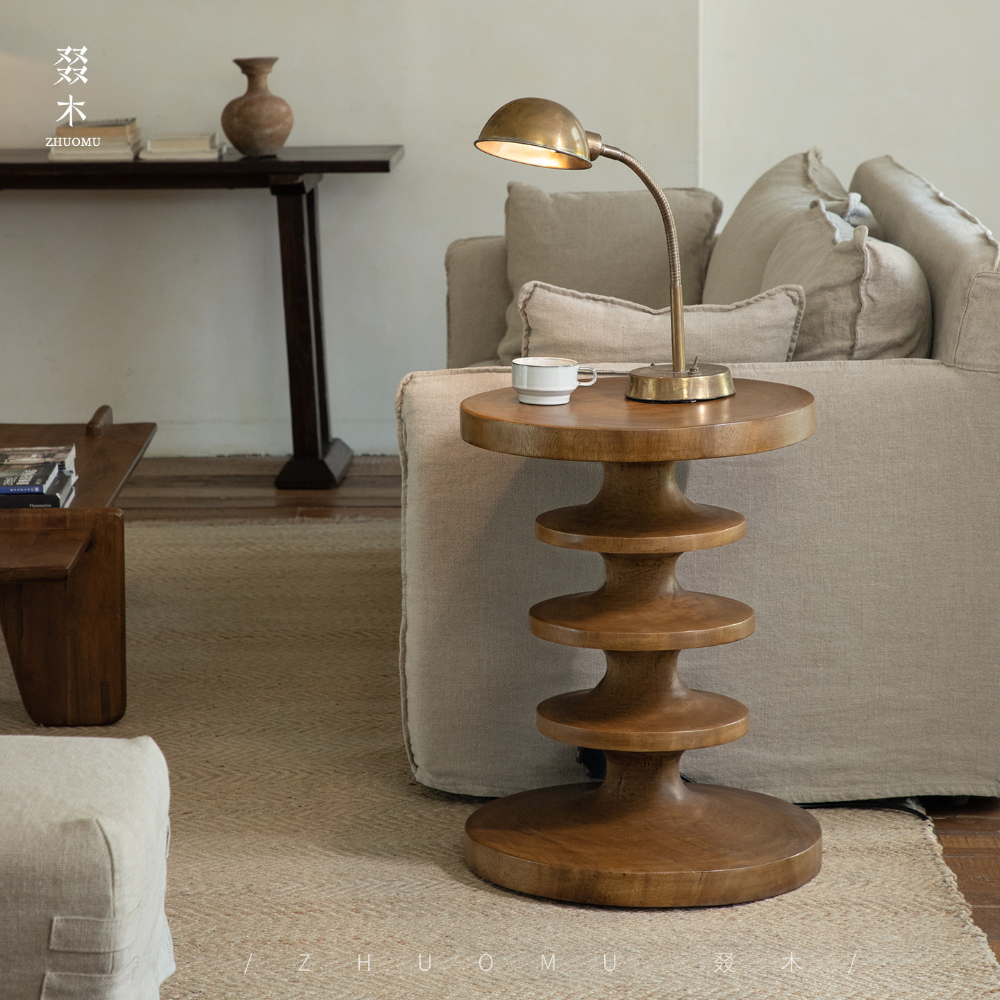 叕木|整木创意\侘寂中古风全实木设计师民宿酒店沙发边几阳台圆几,住宅家具,角几/边几,淘宝优惠券,粉丝福利购,淘宝优惠卷