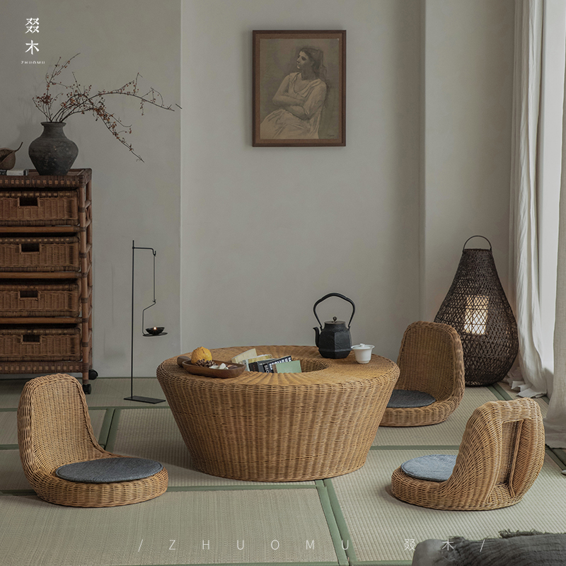叕木藤编榻榻米茶桌椅组合家具