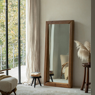 叕木 侘寂风全身镜梳妆镜子实木穿衣镜复古风落地卧室镜 老木镜子