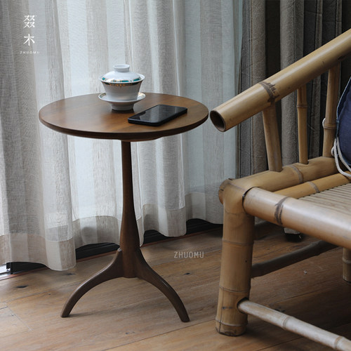 叕木侘寂风实木角几床头小圆几