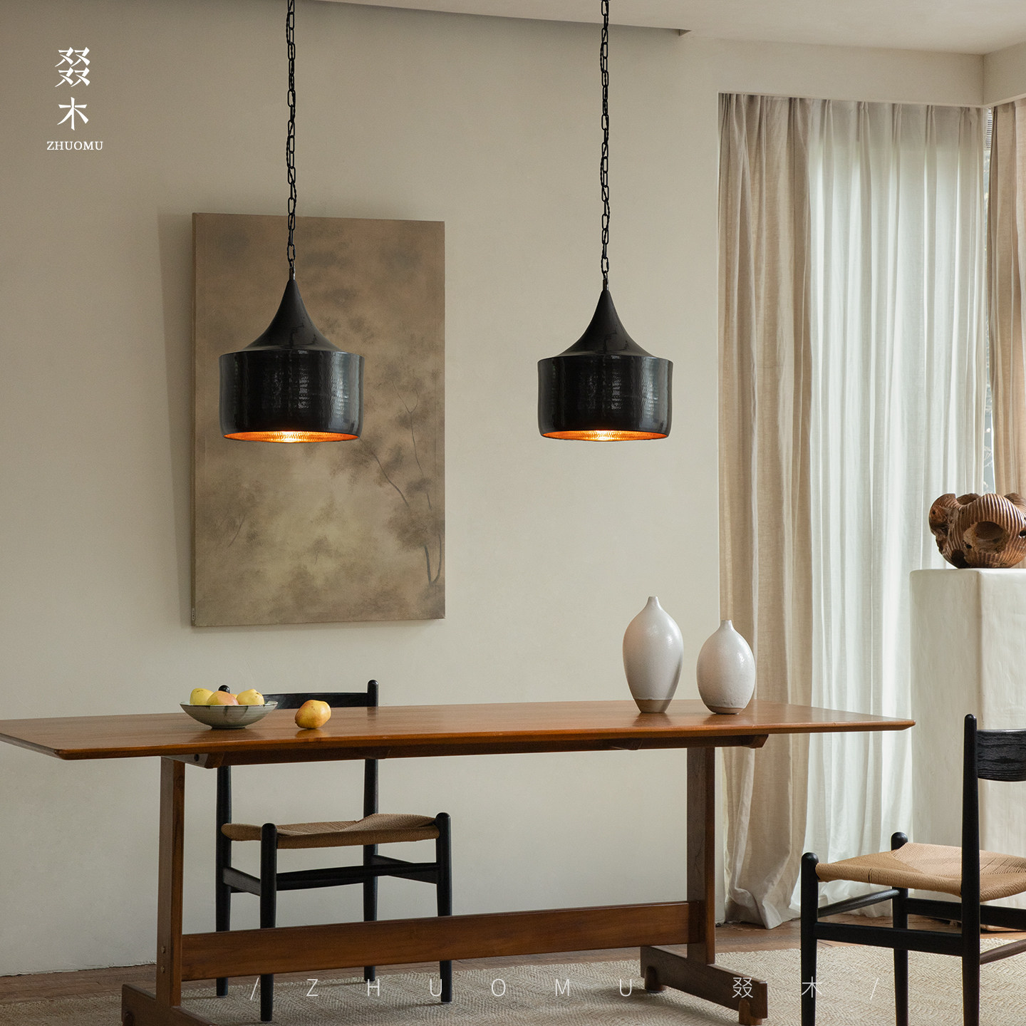 叕木|紫铜吊灯复古工业风设计师酒店民宿餐厅手工氛围创意吊灯