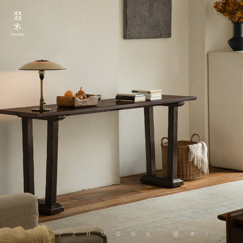 叕木禅意实木侘寂做旧长条玄关台