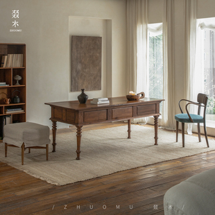 叕木 南洋复古风实木vintage书桌工作台MCM中古长餐桌 印尼老桌子