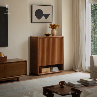 叕木 柜 中古复古风实木入户家用双开门鞋 柜酒店民宿收纳柜 柚木鞋