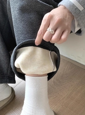 日系人字纹加绒奶奶裤2025秋冬软糯百搭休闲小个子九分休闲裤女