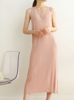 春之2024夏季ins风高端褶皱时尚无袖显瘦打底修身背心连衣裙