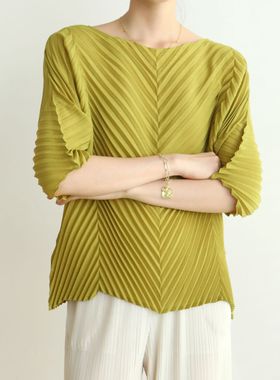 春之多色2022夏季三宅褶皱时尚不规格大码短袖T恤Pleats miyake