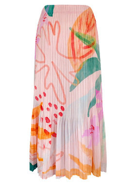 天南油春季半身裙新款褶皱印花日韩休闲a字裙高级感小香风