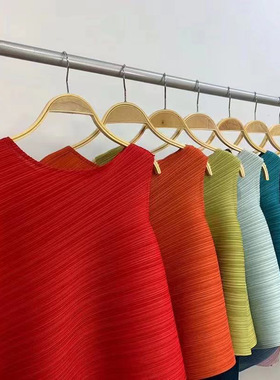 褶皱经典款2025夏季小版本新款圆领百搭上衣无袖褶皱纯色T恤