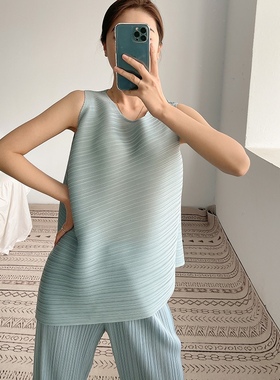 TimeMing褶皱大版本T恤夏季新款时尚舒适无袖宽松显瘦套头衫