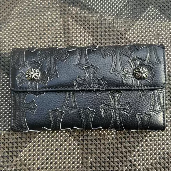 Genuine Leather Wallet, Long Style, Cowhide, Double Buckle, Cross Embroidery, Size 20*10, Thickness 2.5cm, in Stock, Ready to Ship