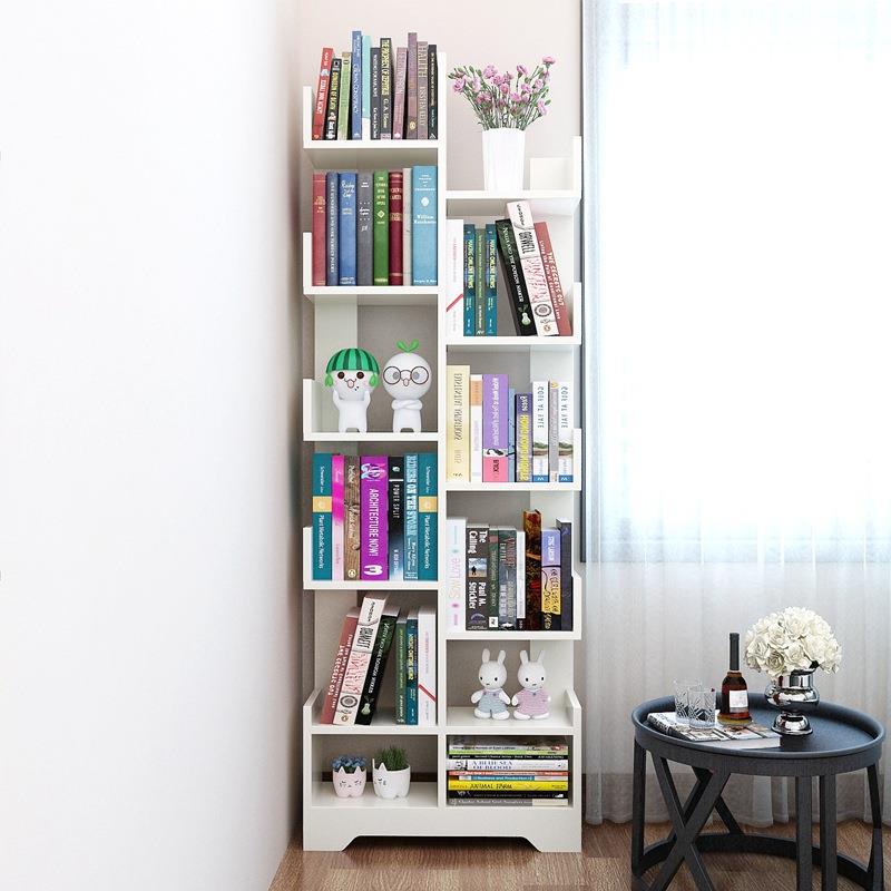 简易儿童小书架落地置物架一体靠墙实木不占地方空间学生家用书柜
