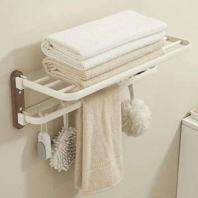 美拉德胡桃木卫生间毛巾架免打孔折叠浴巾架浴室家用壁挂置物架子