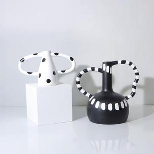 黑白斑点花瓶北欧风格花器意式极简茶几餐桌样板间售楼部饰品摆件