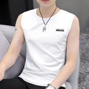 莫代尔纯棉男士冰丝白色背心男健身运动跨栏篮球坎肩宽肩冰感无袖