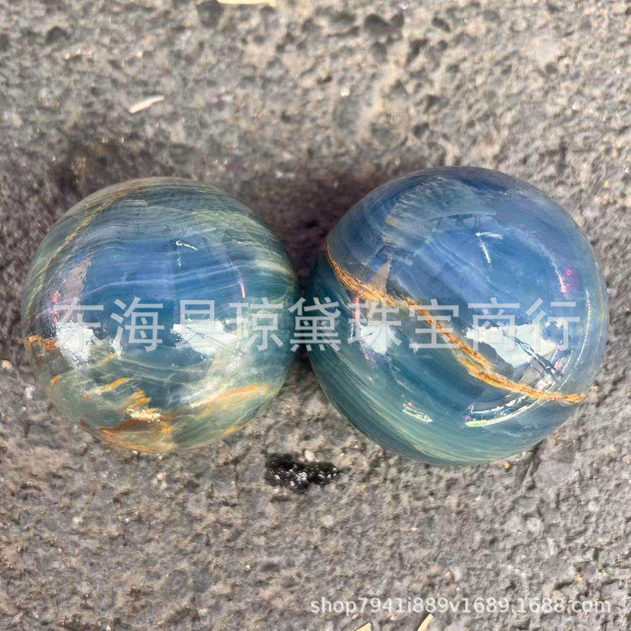 天然水晶愈合石蓝色玛瑙蓝力士风水球适于生活装饰居家摆件
