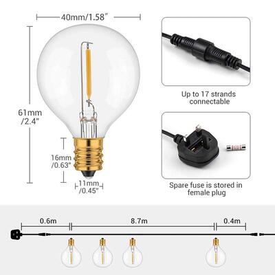 亚马逊热卖美规G40led塑料泡灯串户外装饰灯串18ft10灯户外灯串