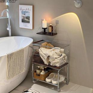 中古风脏衣篮可移动脏衣筐小推车大容量脏衣篓卫生间洗衣篮置物架