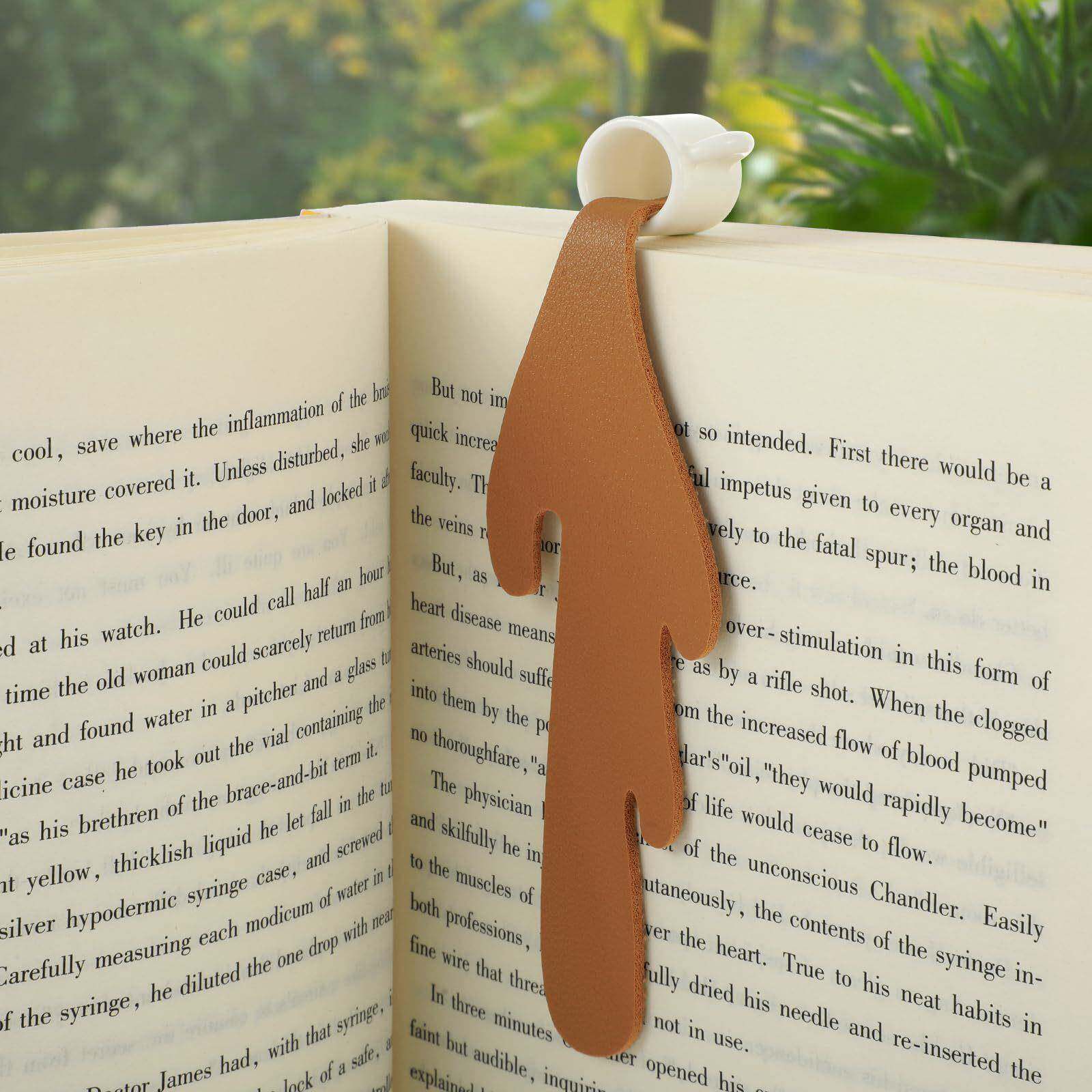Spilled Coffee Bookmark创意咖啡杯书签皮革PU洒了的咖啡书签 - 实物图
