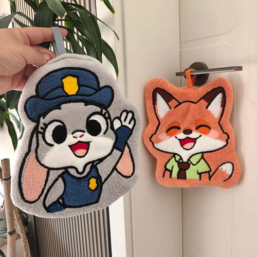 新款狐狸警官可爱珊瑚绒擦手巾儿童伴手礼厨房卫生间吸水加厚手帕