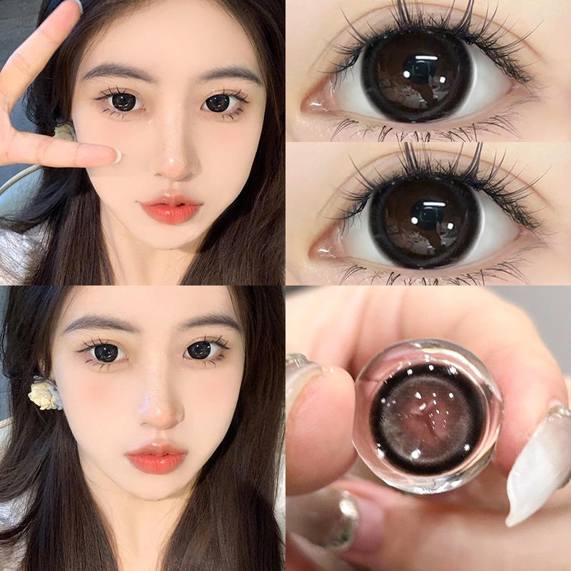 小呆瓜美瞳黑色大直径半年抛两片装锁边近视彩色隐形眼镜6tb