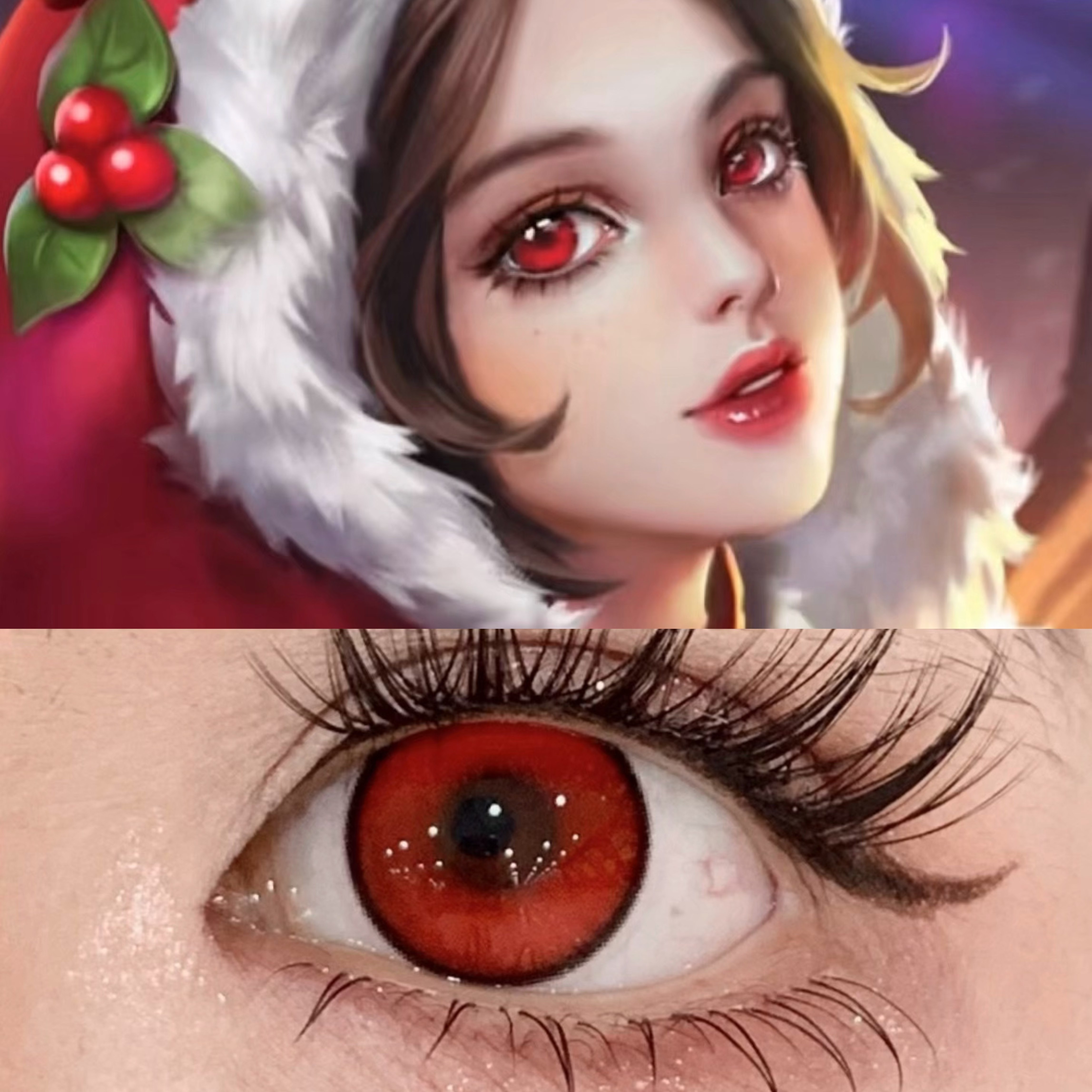 貂蝉圣诞恋歌美瞳cos王者鹤顶红烈焰红火系红显色红豆豆初枫染ah