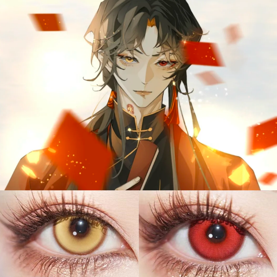 瓷爹cos美瞳ch瓷异瞳色半年抛红色金cosplay年抛彩色隐形眼镜ah