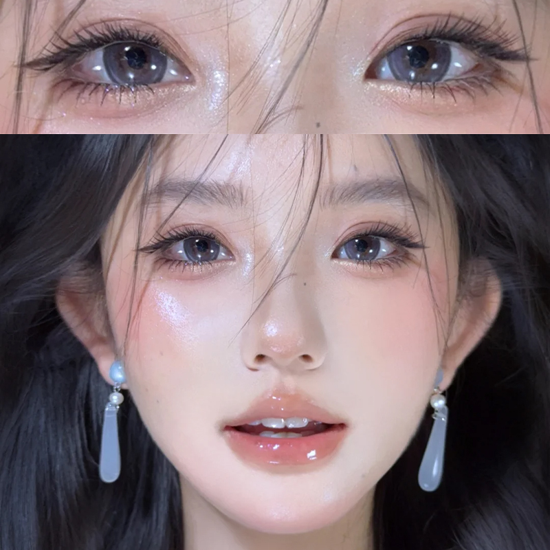 海丽恩护理液美瞳豚好运灰蓝色半年抛大直径硅隐形水凝胶眼镜CST
