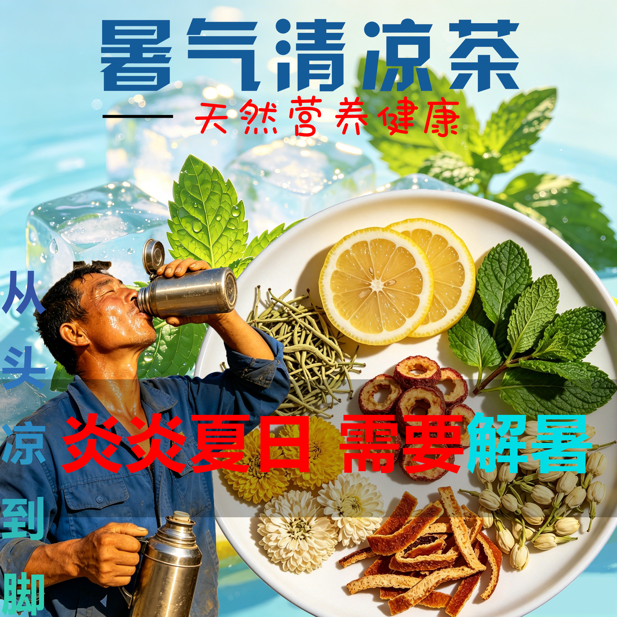 夏季防暑降温茶夏天凉茶清热降火茶暑气清凉茶工地三伏天泡茶8uo